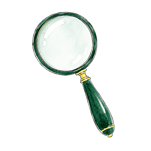 Watercolour illustration of a magnifying glass