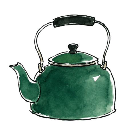 Watercolour illustration of a green kettle
