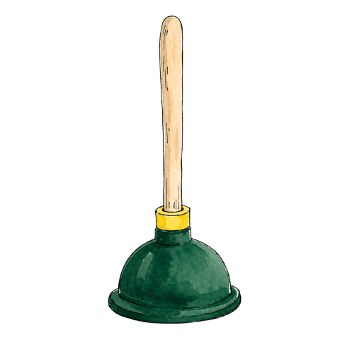 Watercolour illustration of a sink plunger