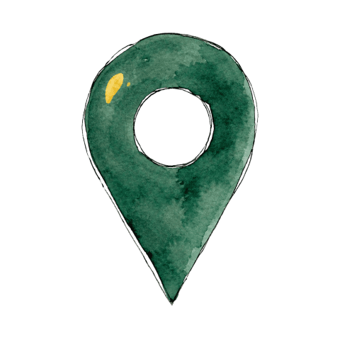 Watercolour illustration of a location pin