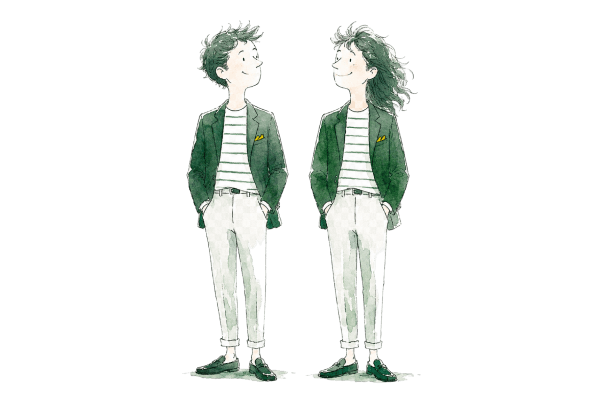 Watercolour illustration of two colleagues looking upward